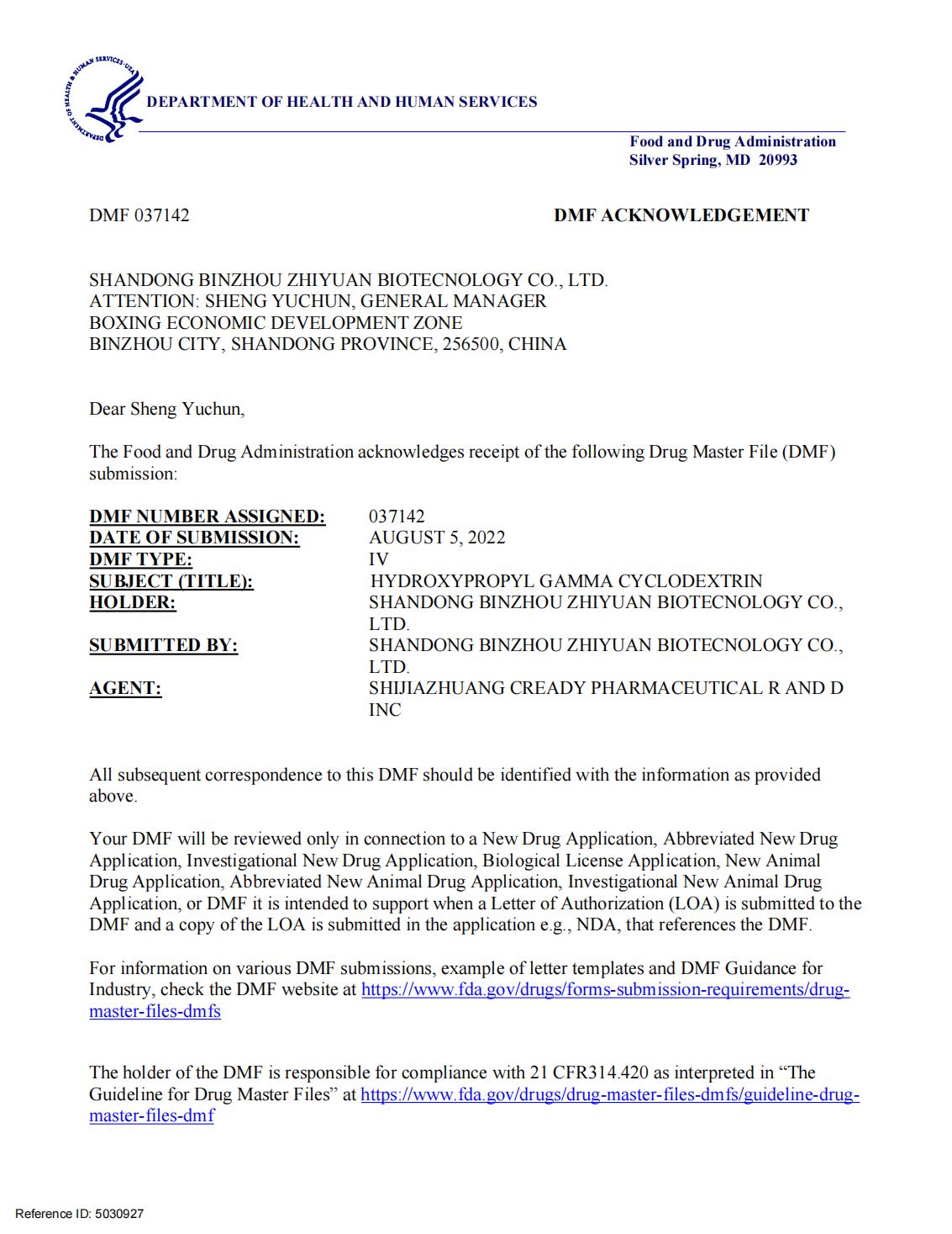 CAS 128446-34-4 DMF NO 037142